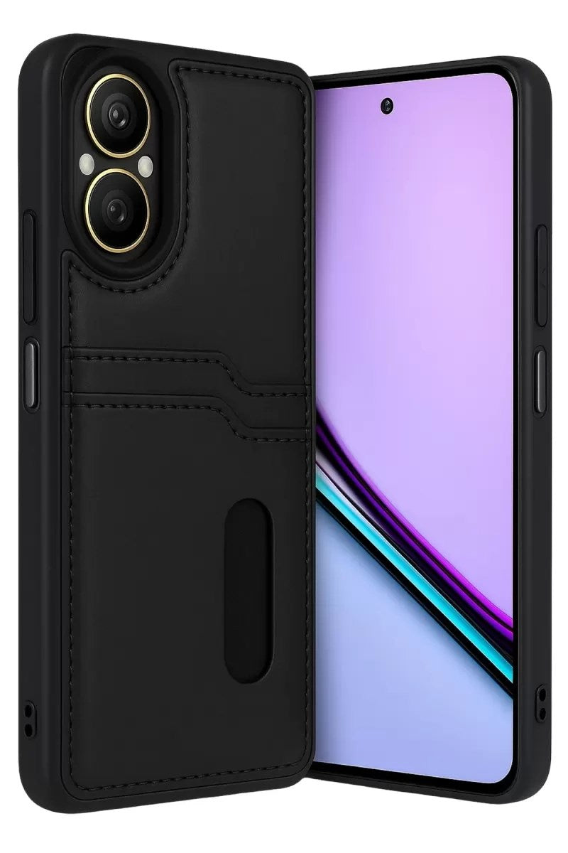Mey İthalat® Realme 12 Lite Kılıf Sara Kartvizitli Deri Kılıf - Siyah