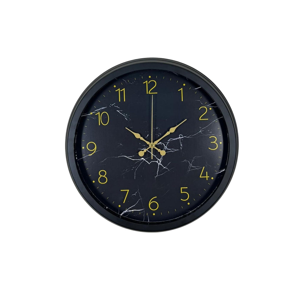 Siyah 40 Cm Mermer Desenli Metal Duvar Saati