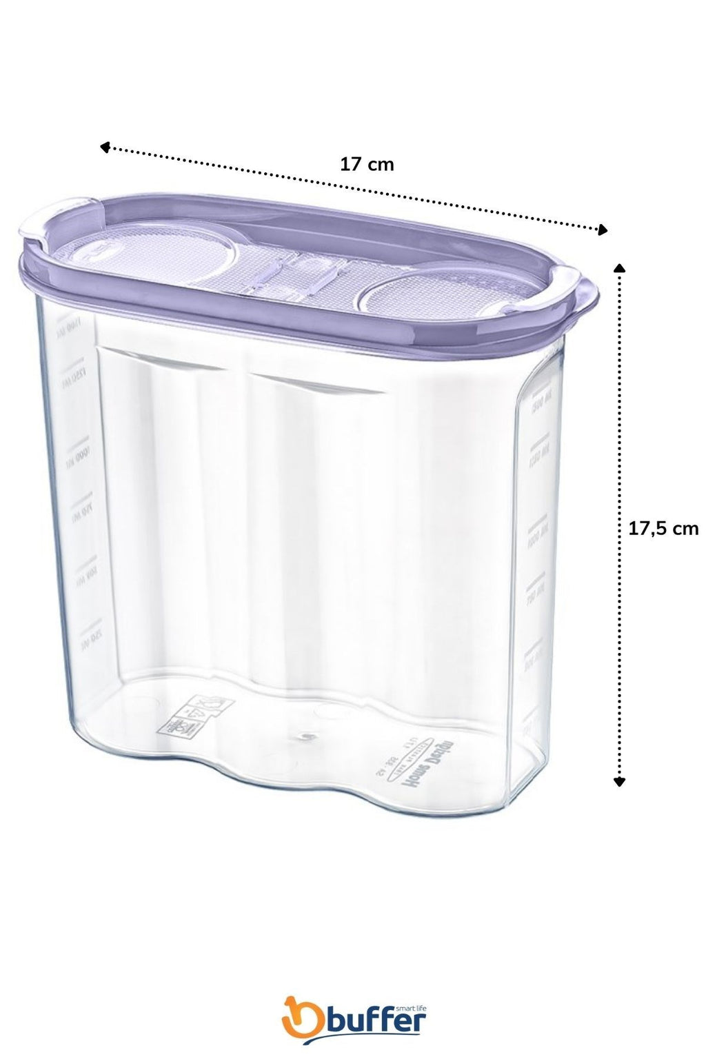 2 Kapaklı Ölçekli Erzak Kuru Gıda Saklama Kutusu Kabı - 1,7 Litre - SA935