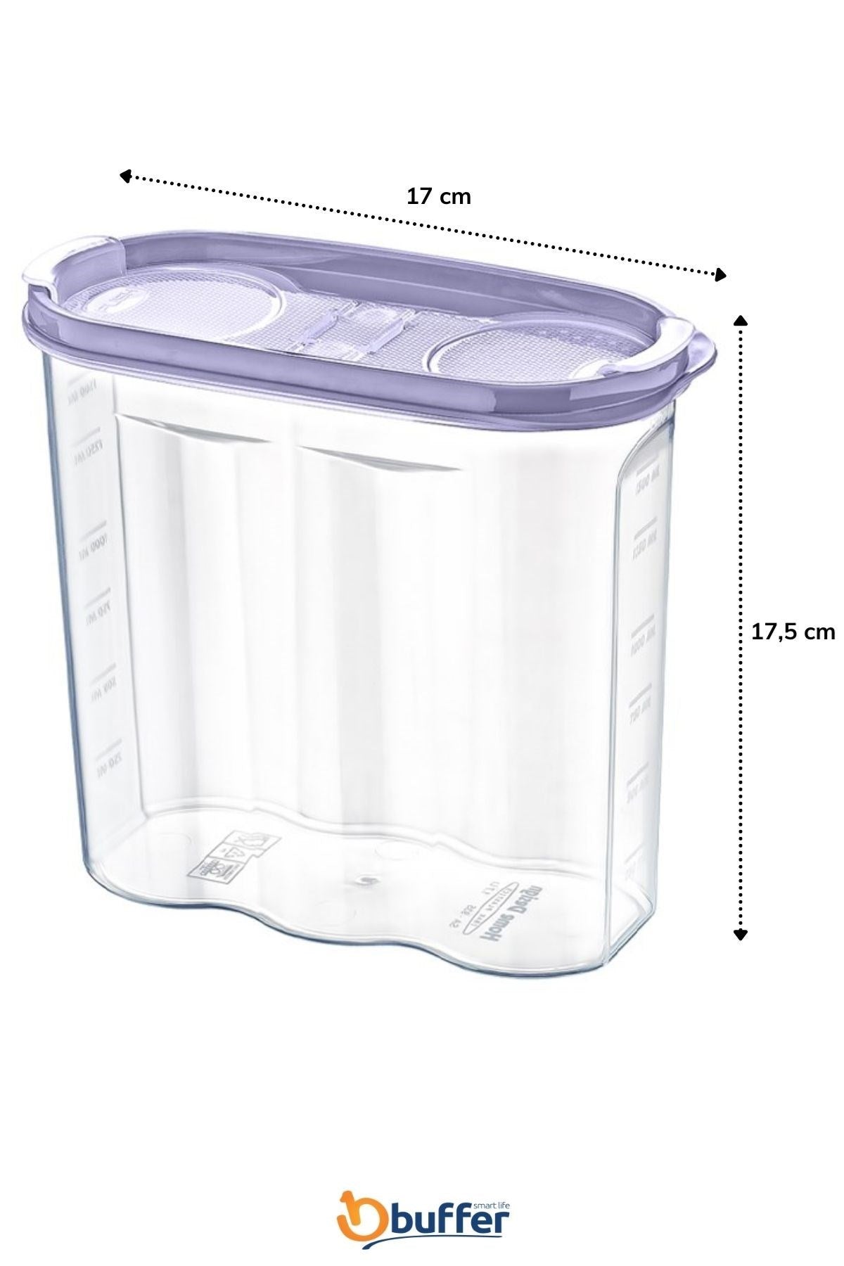 2 Kapaklı Ölçekli Erzak Kuru Gıda Saklama Kutusu Kabı - 1,7 Litre - SA935