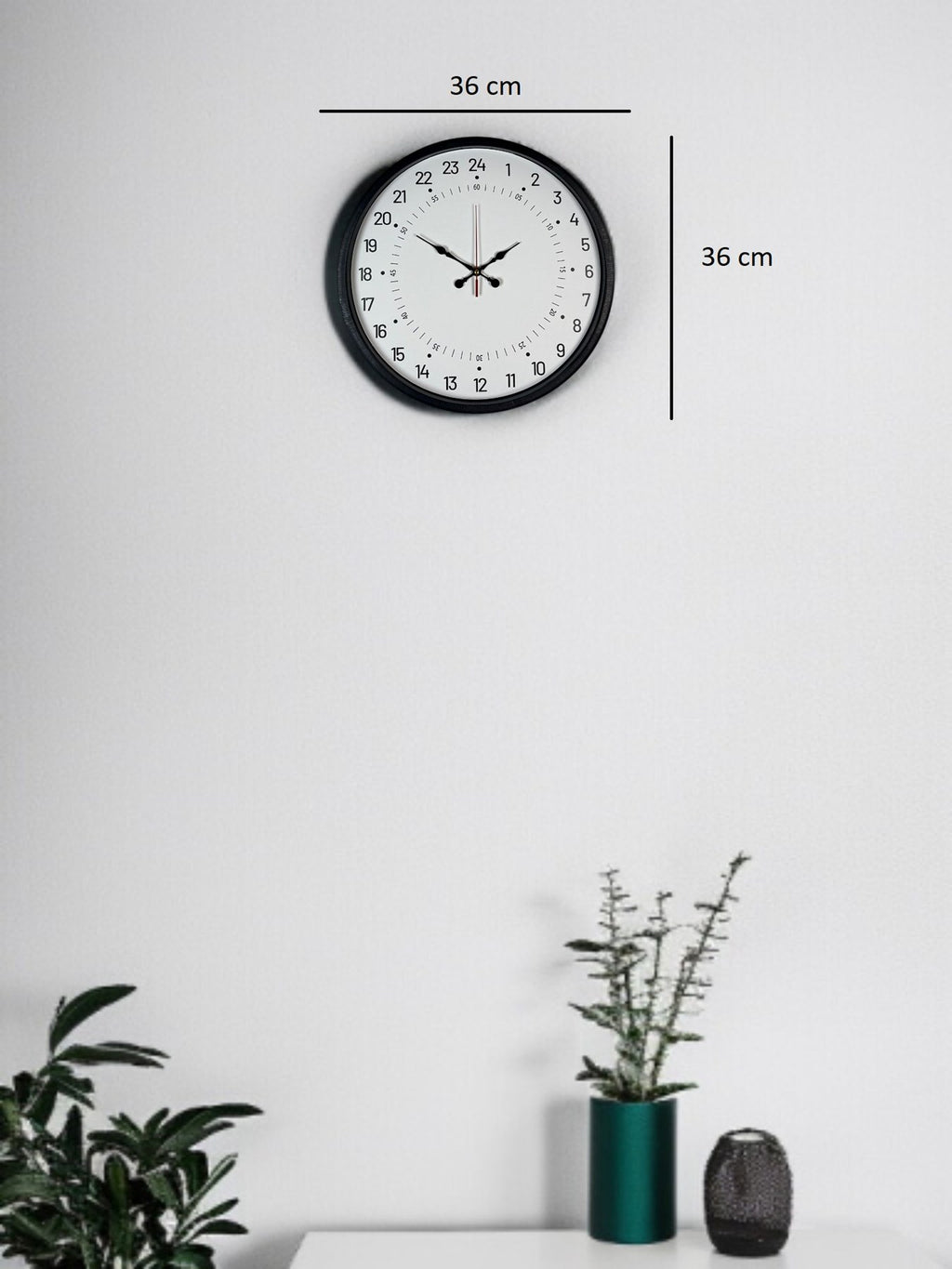 36 Cm Siyah 24 Saat Göstergeli Duvar Saati