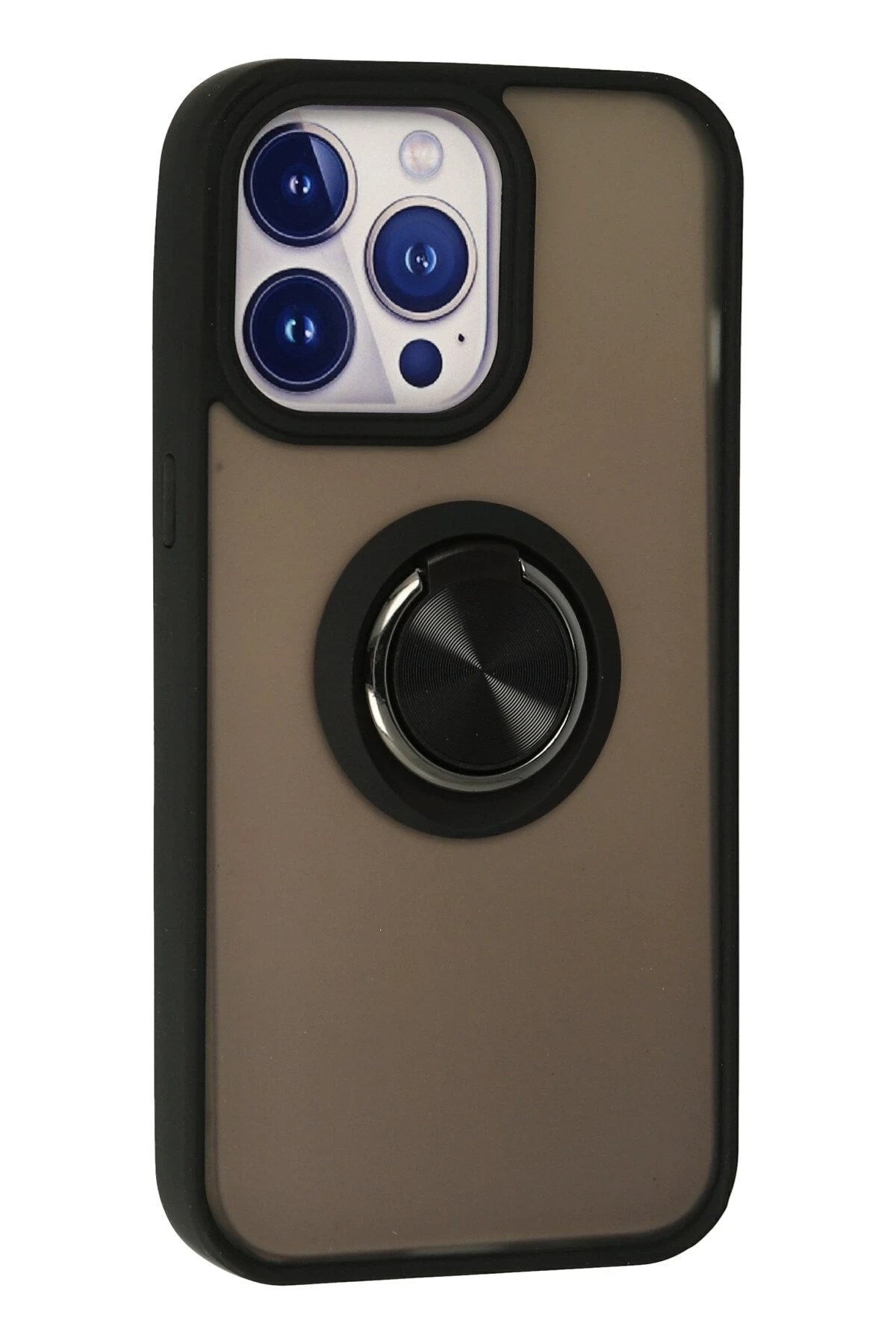 Mey İthalat® iPhone 15 Pro Kılıf Montreal Yüzüklü Silikon Kapak - Siyah