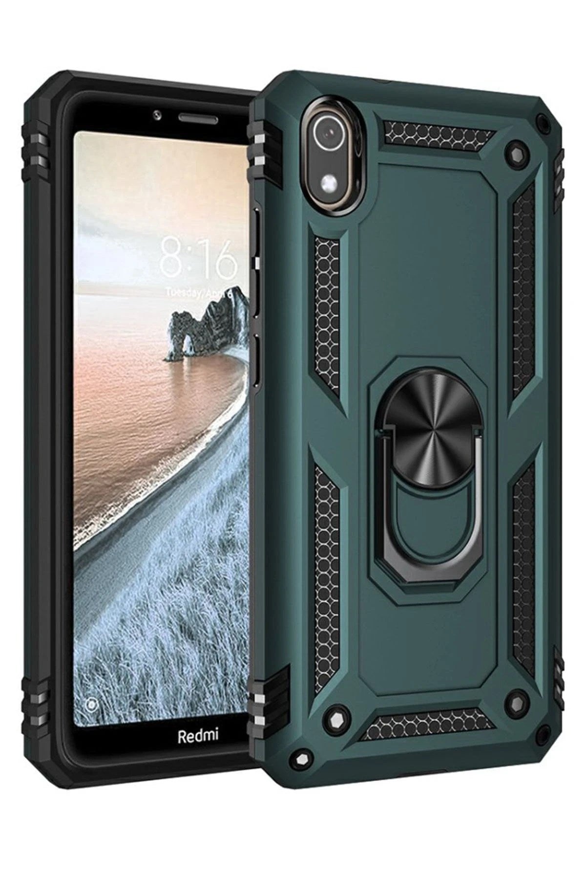 Mey İthalat® Redmi 7A Kılıf Sofya Yüzüklü Silikon Kapak - Yeşil