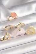 Mey İthalat® Pirinç Gold Renk Pembe Plastik Yüzük Model Daire Pembe Mine Yılan Detay 6'Lı Kadın Yüzük Seti