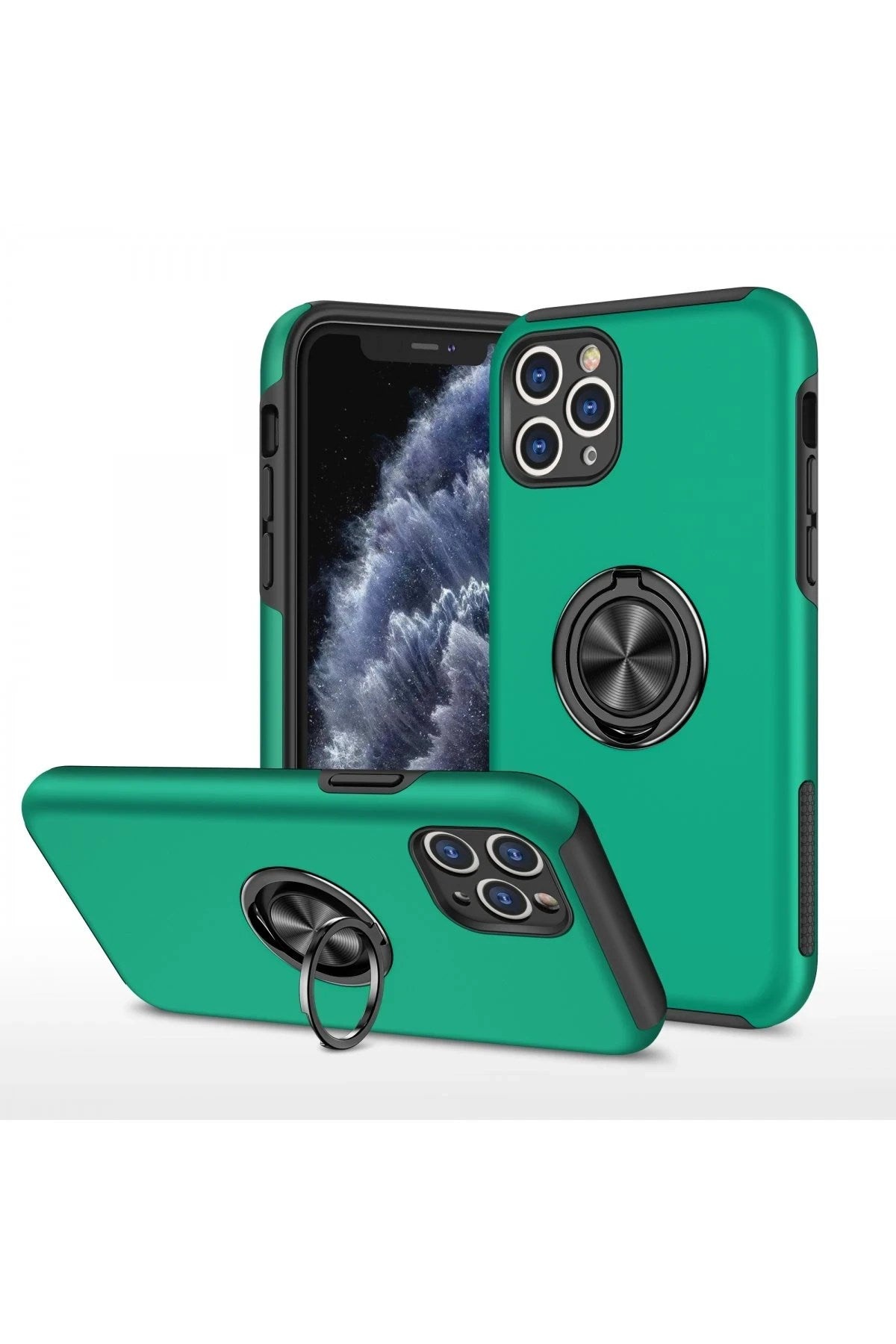 Mey İthalat® iPhone 11 Pro Max Kılıf Elit Yüzüklü Kapak - Yeşil