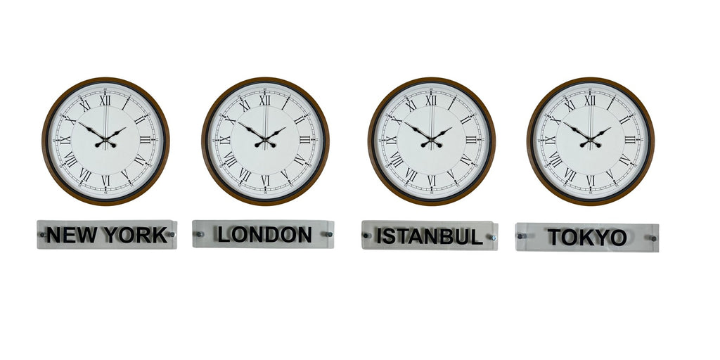 Kahverengi Roma 36 Cm 4lü Tabelalı Dünya Saatleri