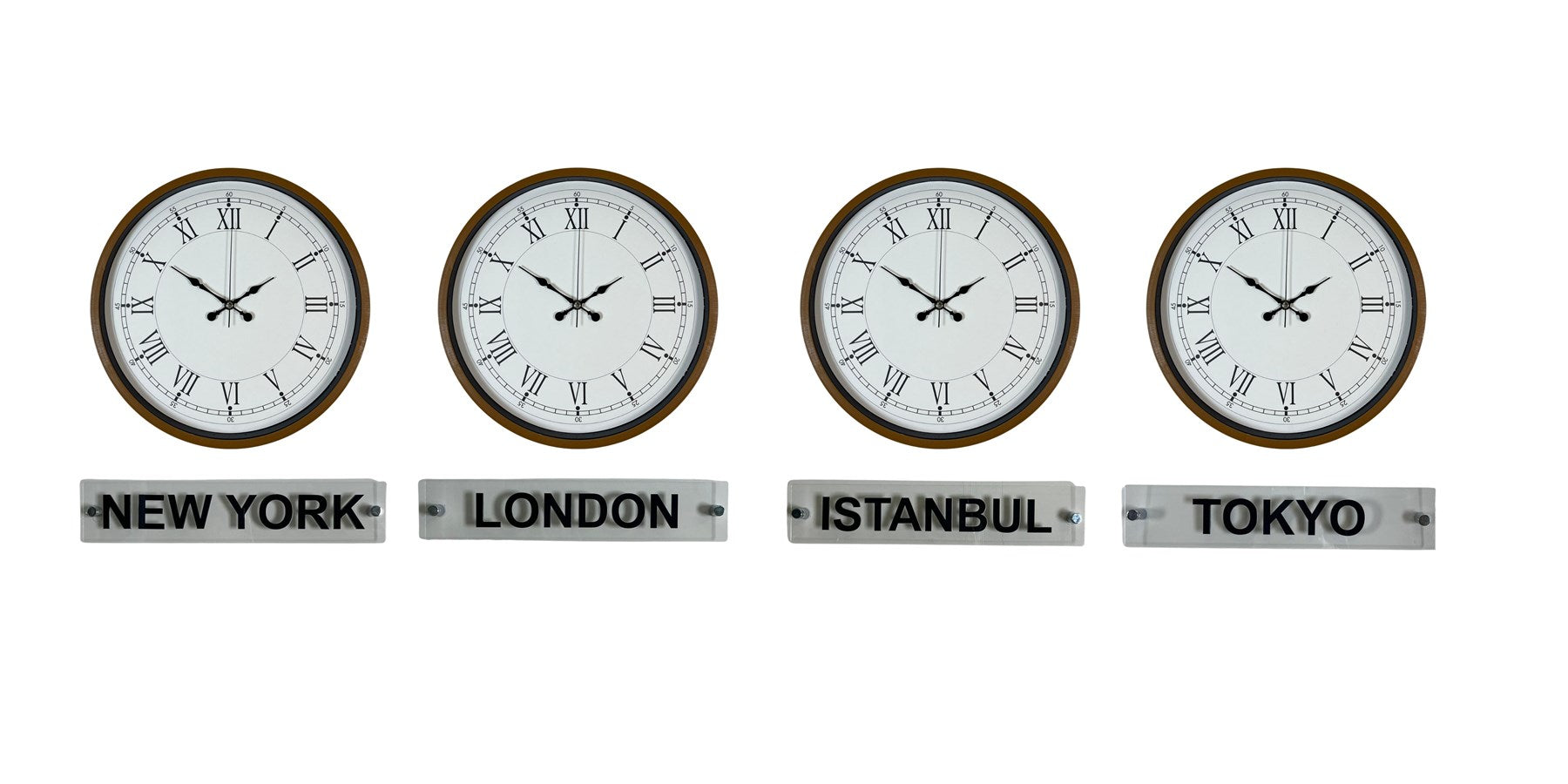 Kahverengi Roma 36 Cm 4lü Tabelalı Dünya Saatleri