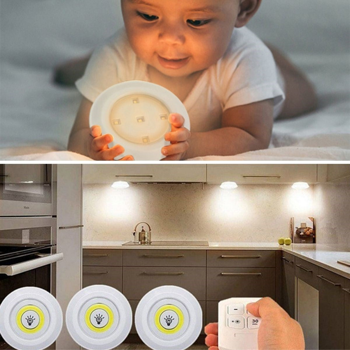 3lü Uzaktan Kumandalı Pilli Yapışkanlı Kablosuz Led Spot Lambalar