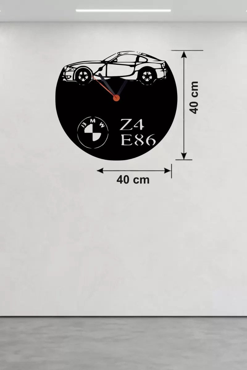Mey İthalat® BMW Z4 E86 Tasarım Ahşap Duvar Saati - 40x40 cm Lazer Kesim Dekoratif