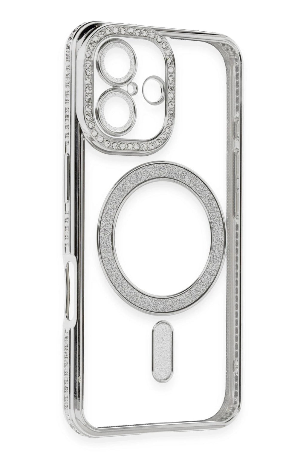 Mey İthalat® iPhone 16 Kılıf Joke Simli Magneticsafe Kılıf - Gümüş