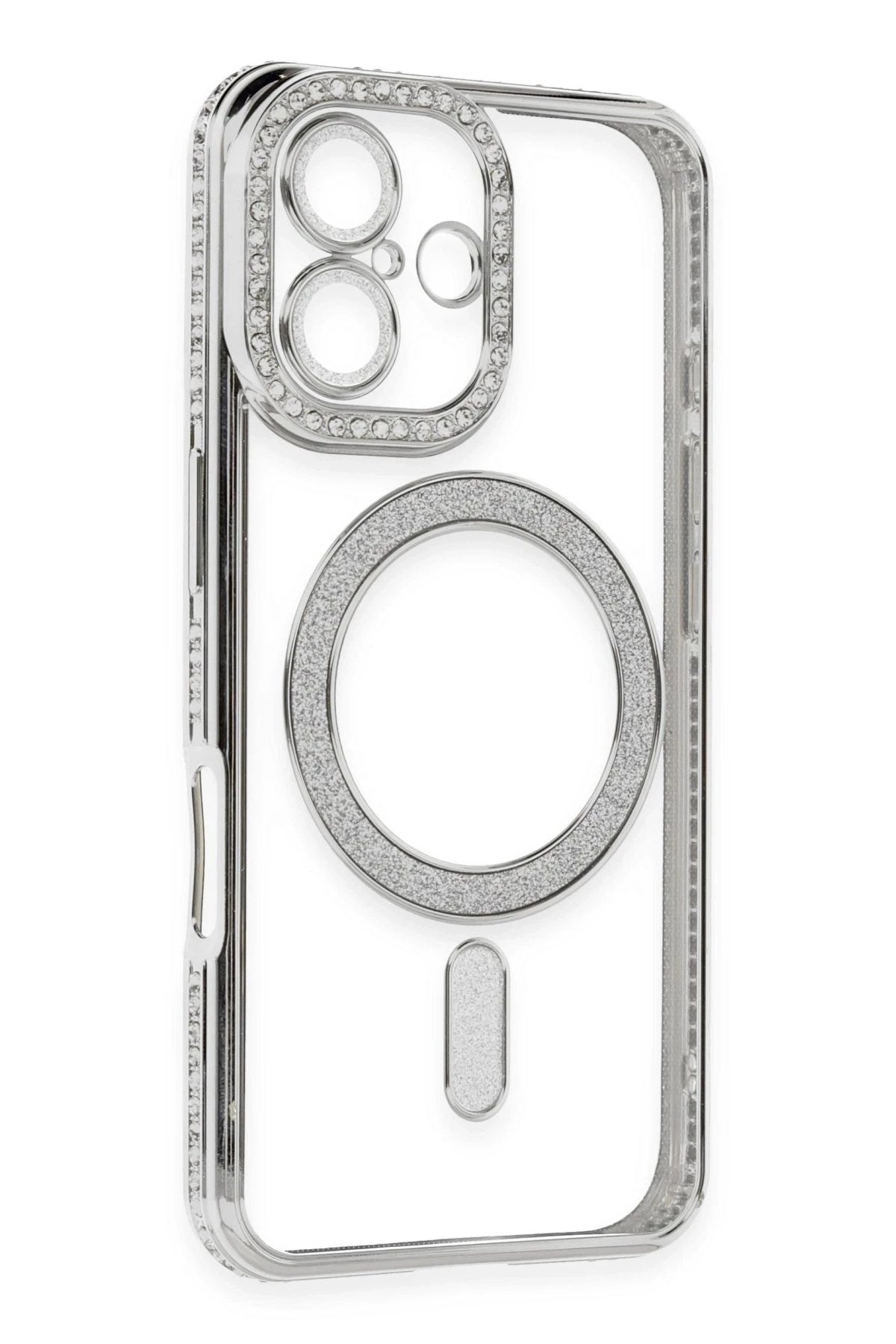 Mey İthalat® iPhone 16 Kılıf Joke Simli Magneticsafe Kılıf - Gümüş