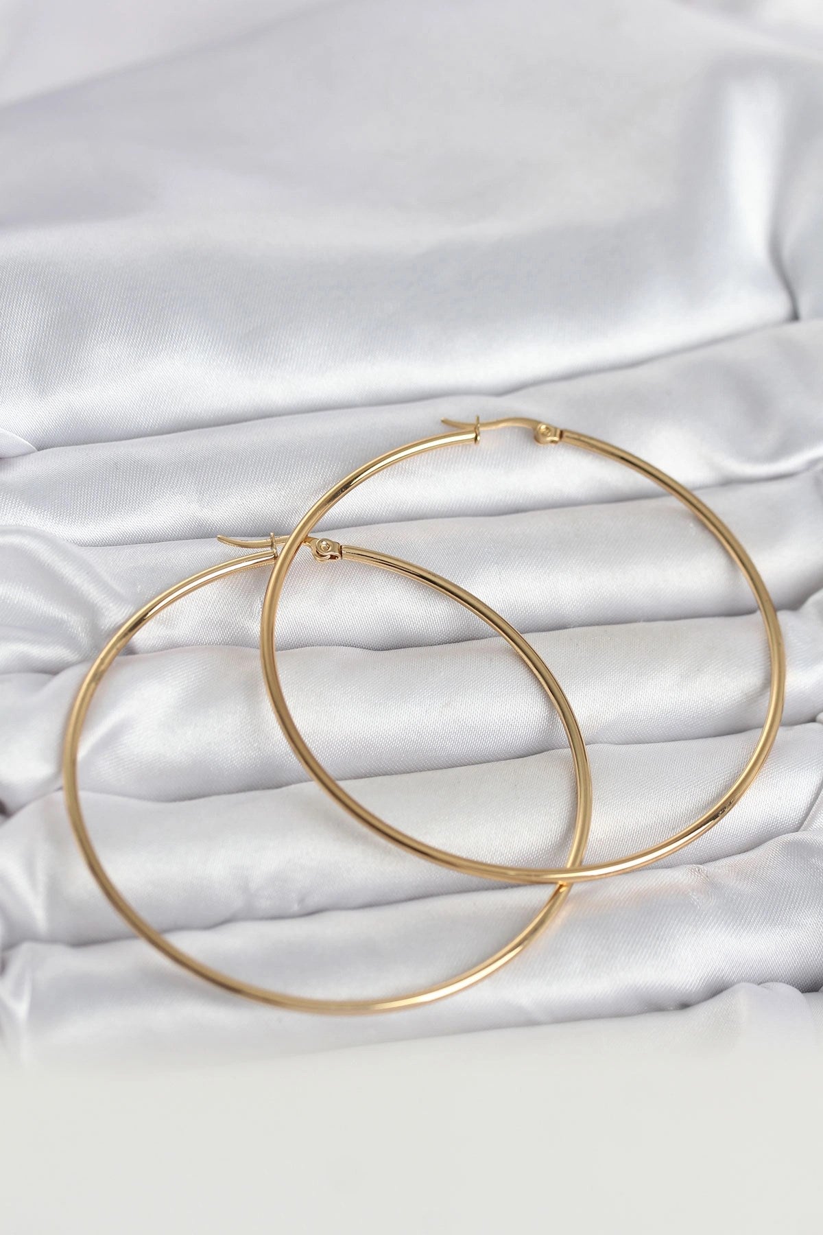 Mey İthalat® 316L Çelik Gold Renk 70 mm Kadın Halka Küpe