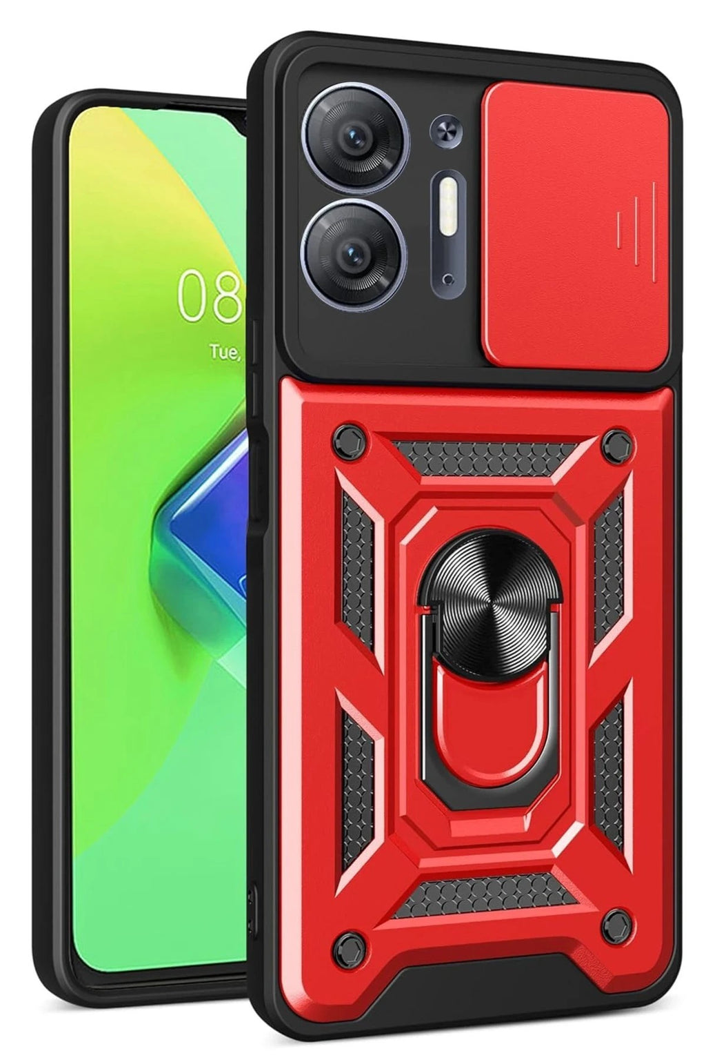 Mey İthalat® İnfinix Hot 30 5G Kılıf Pars Lens Yüzüklü Silikon - Kırmızı