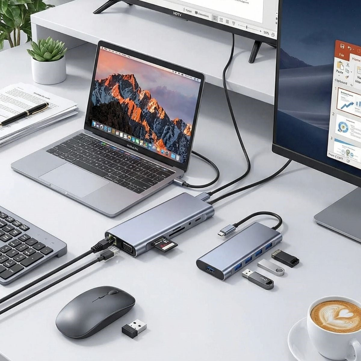 8in1 Type-C Çoklayıcı Hub HDMI 4K USB 3.0 SD TF Kart RJ45 Ethernet Dönüştürücü Adaptör