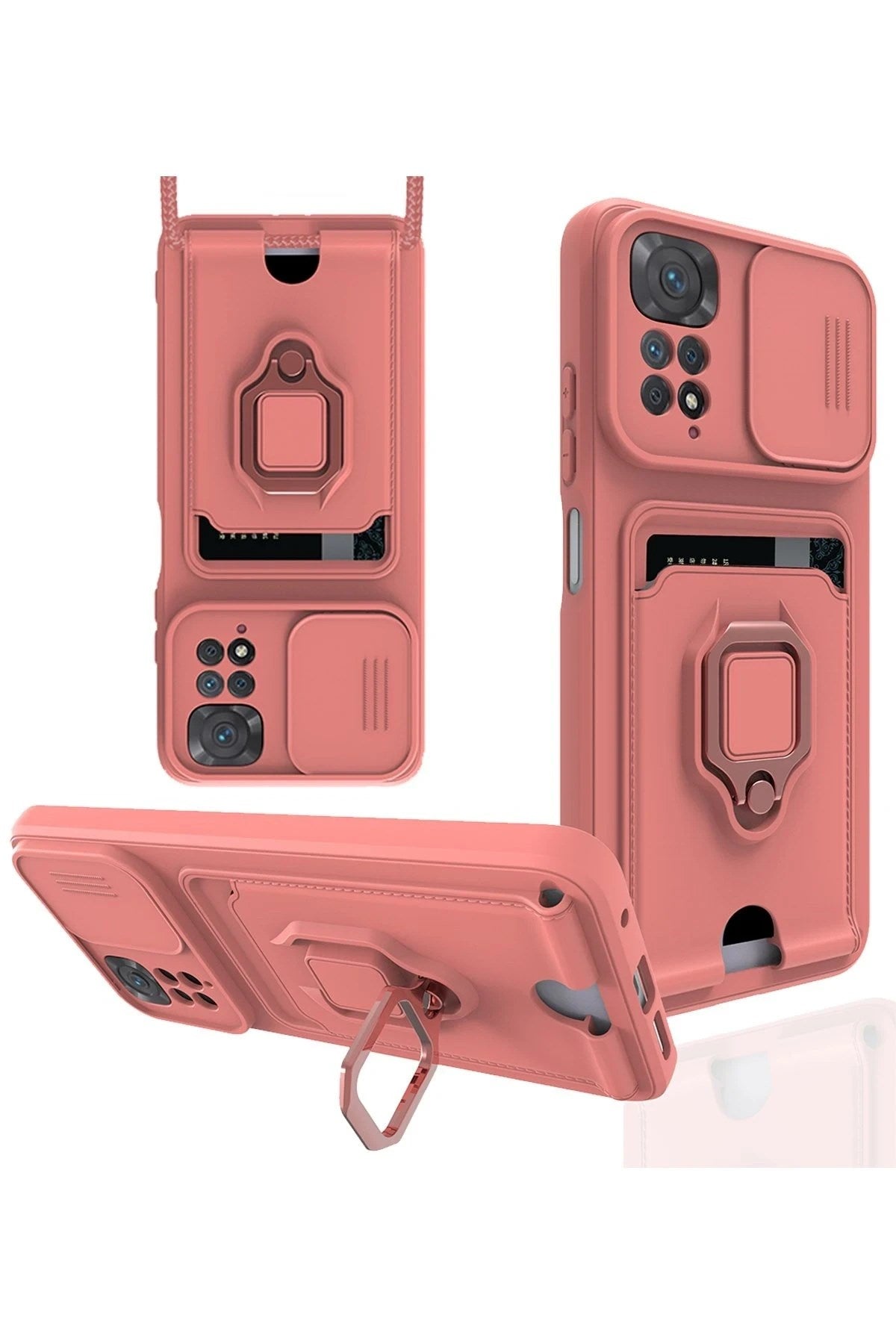 Mey İthalat® Redmi Note 11 Kılıf Zuma Kartvizitli Yüzüklü Silikon - Pembe