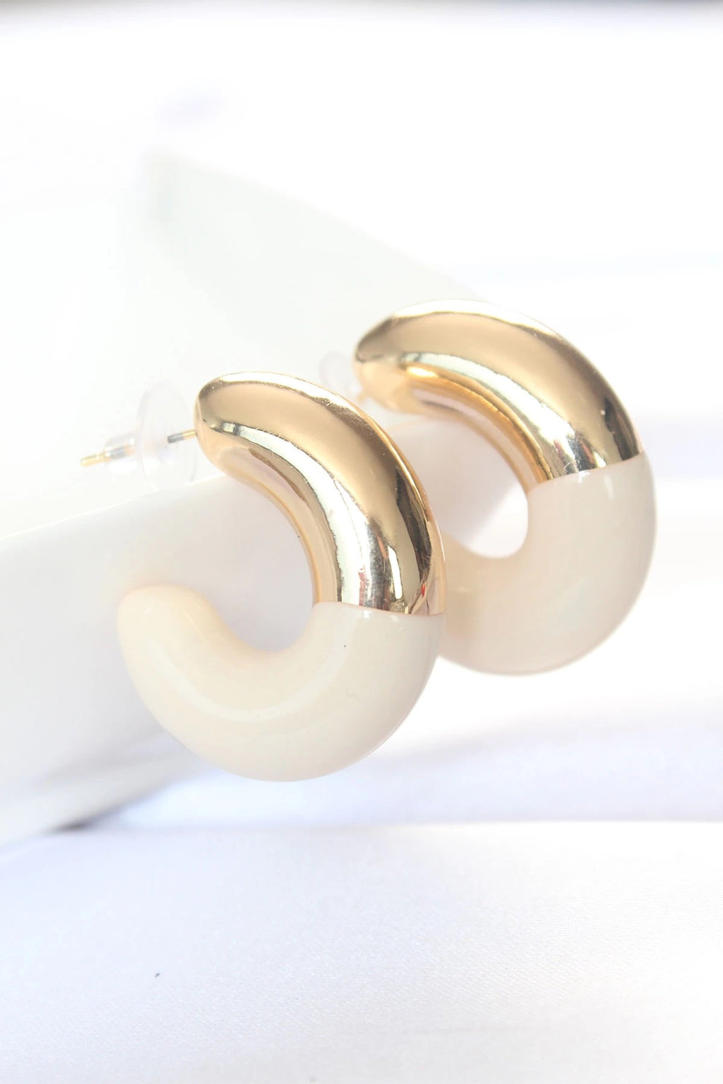 Mey İthalat® CCB Krem Gold Çift Renk Küpe