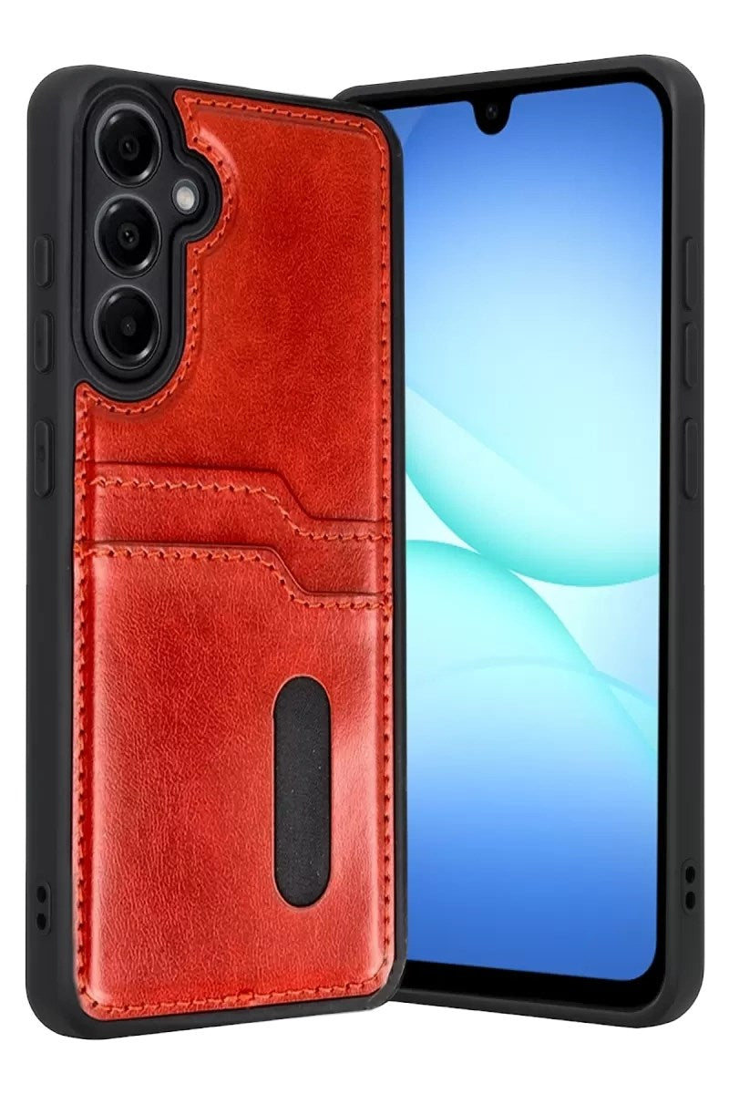 Mey İthalat® Samsung Galaxy A57 5G Sara Kartvizitli Deri Kılıf - Kırmızı