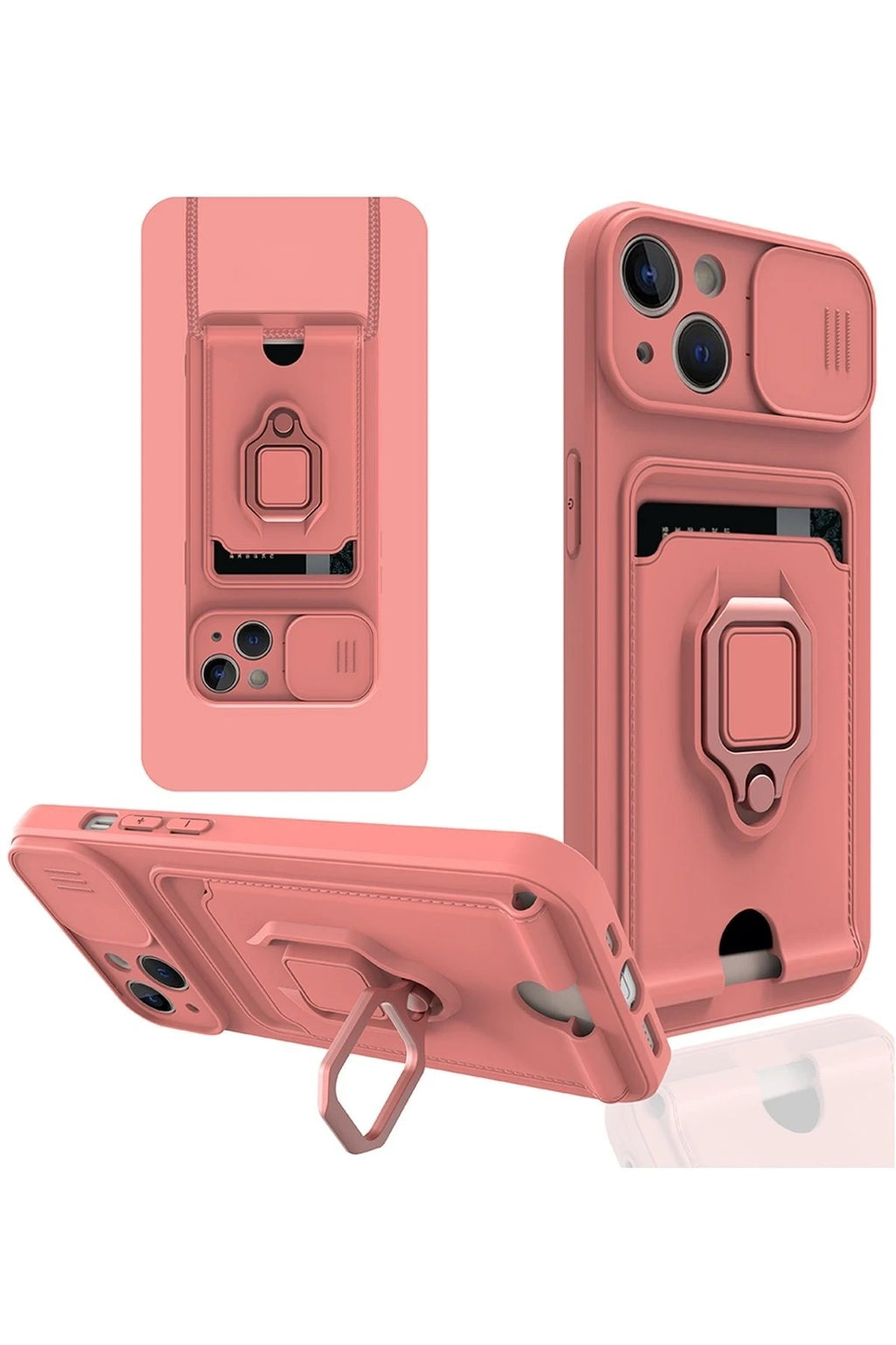Mey İthalat® iPhone 13 Kılıf Zuma Kartvizitli Yüzüklü Silikon - Pembe