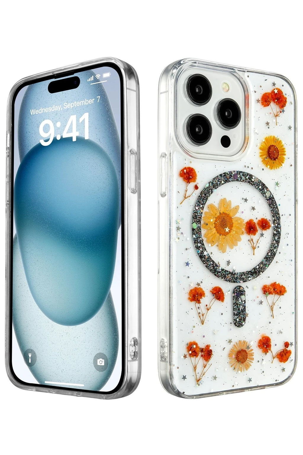 Mey İthalat® iPhone 15 Pro Kılıf Daisy Simli Magsafe Kapak - Siyah