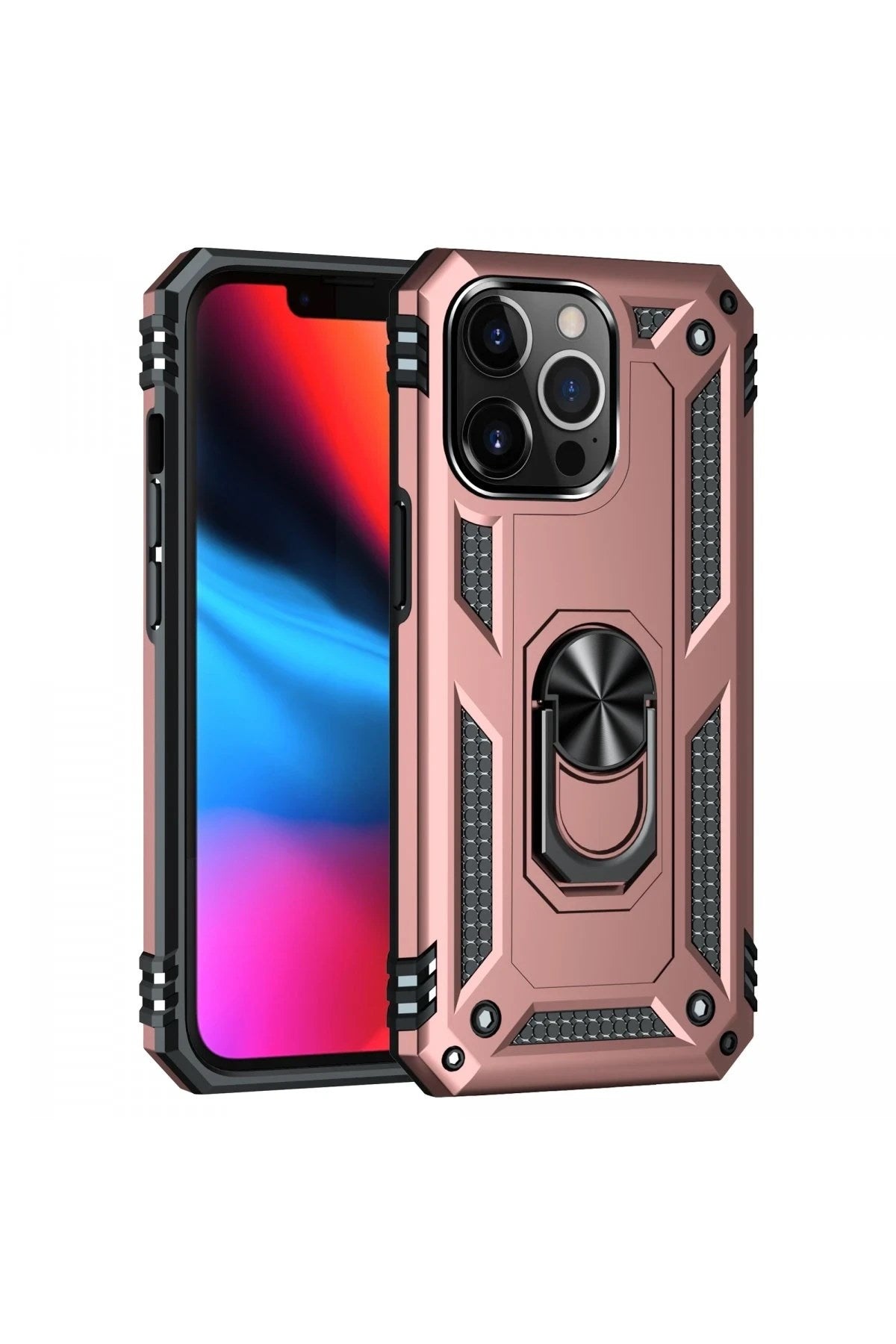 Mey İthalat® iPhone 13 Pro Max Kılıf Sofya Yüzüklü Silikon Kapak - Rose