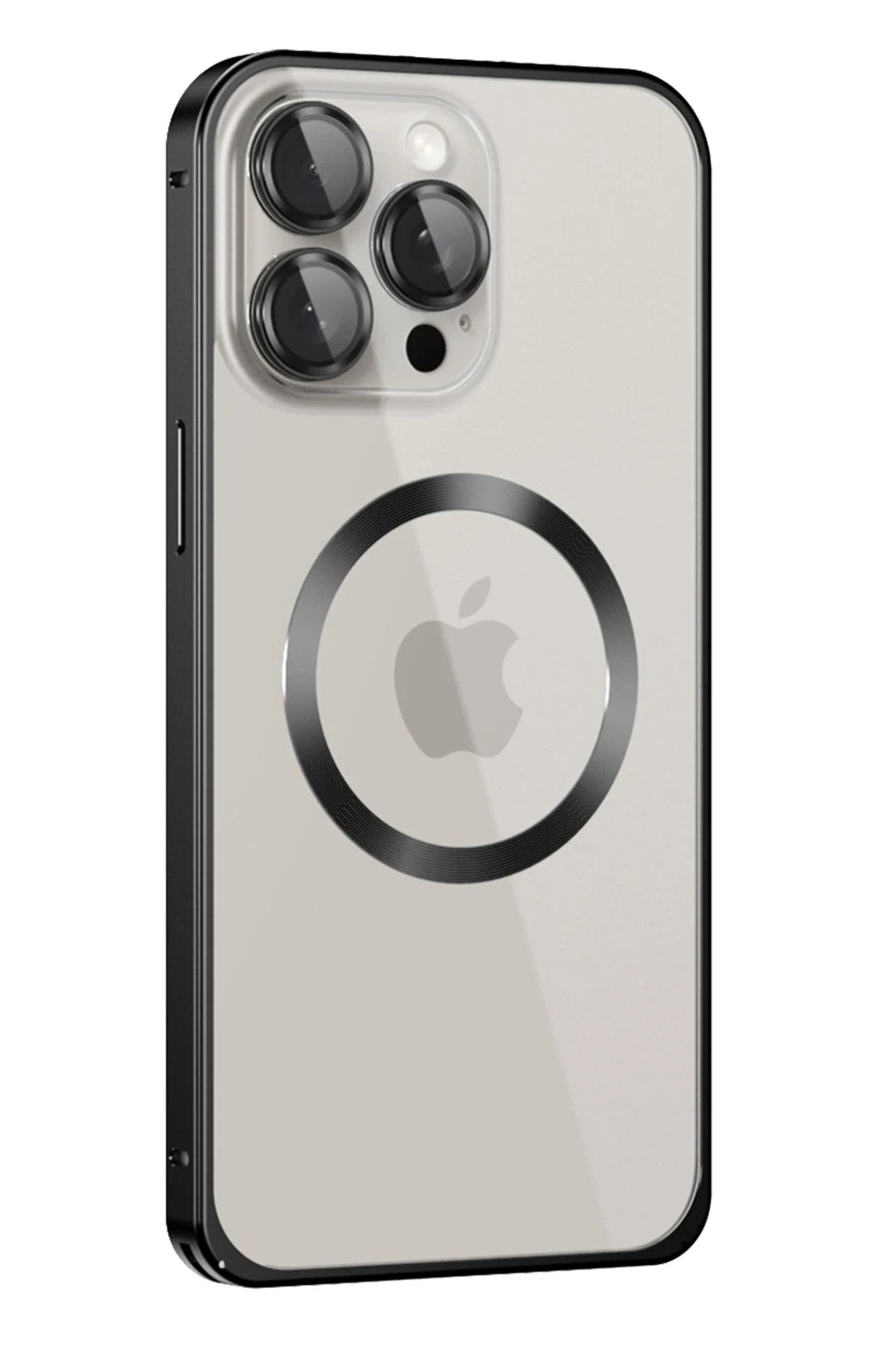 Mey İthalat® iPhone 15 Pro Max Kılıf Metal Bumper Magneticsafe Kapak - Siyah