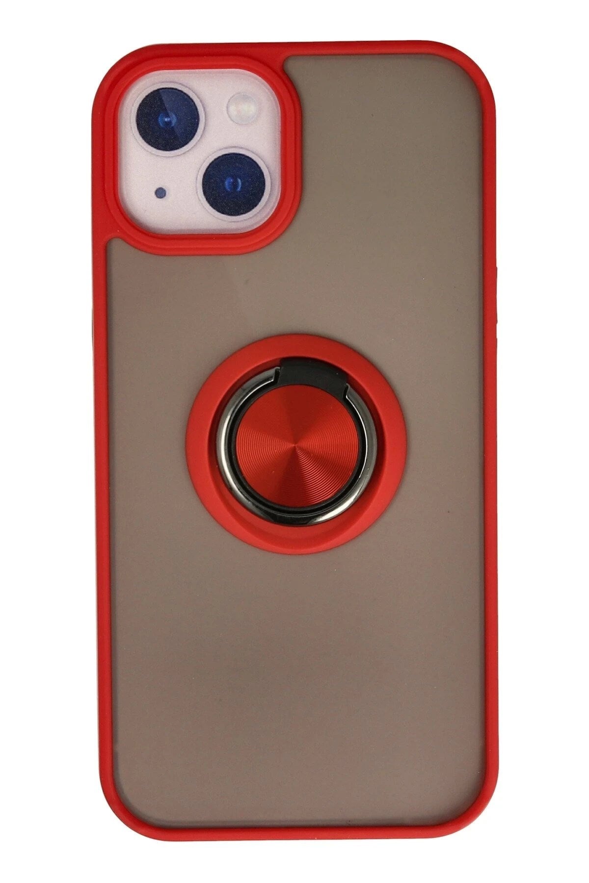 Mey İthalat® iPhone 13 Kılıf Montreal Yüzüklü Silikon Kapak - Kırmızı