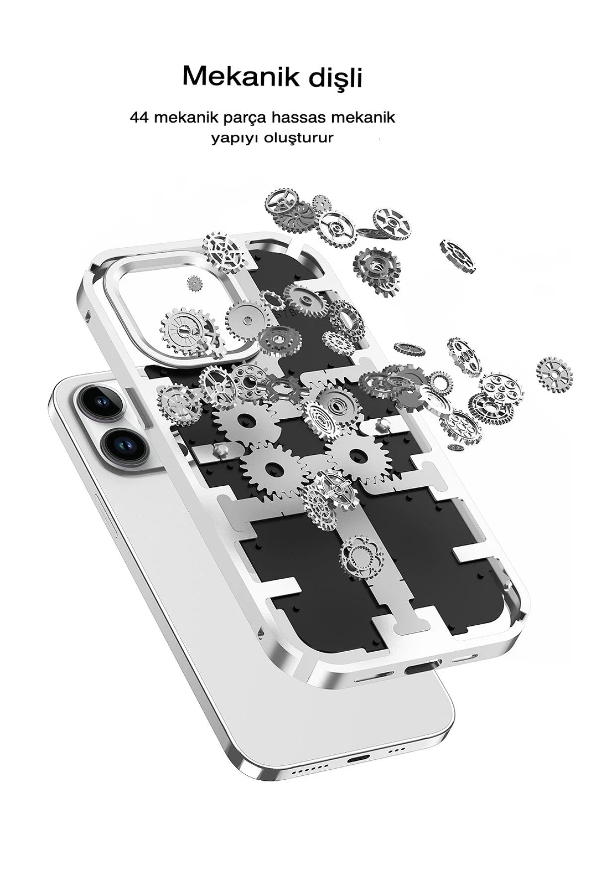Mey İthalat® iPhone 14 Pro Max Kılıf Mekanik Bumper Kapak - Gümüş