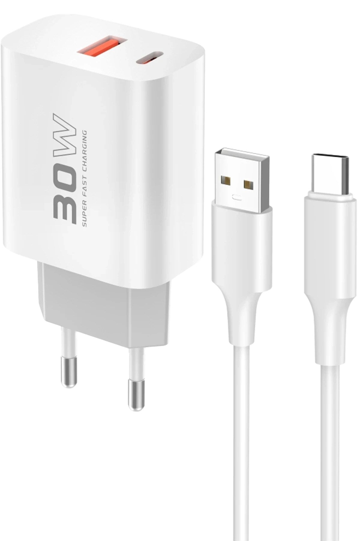 Mey İthalat® C89Q 1 Adet 30W Type-C ve 1 Adet 22.5W USB Çıkışlı Ekstra DL49 1M USB to Type-C Kablolu PD Şarj Cihazı - Beyaz