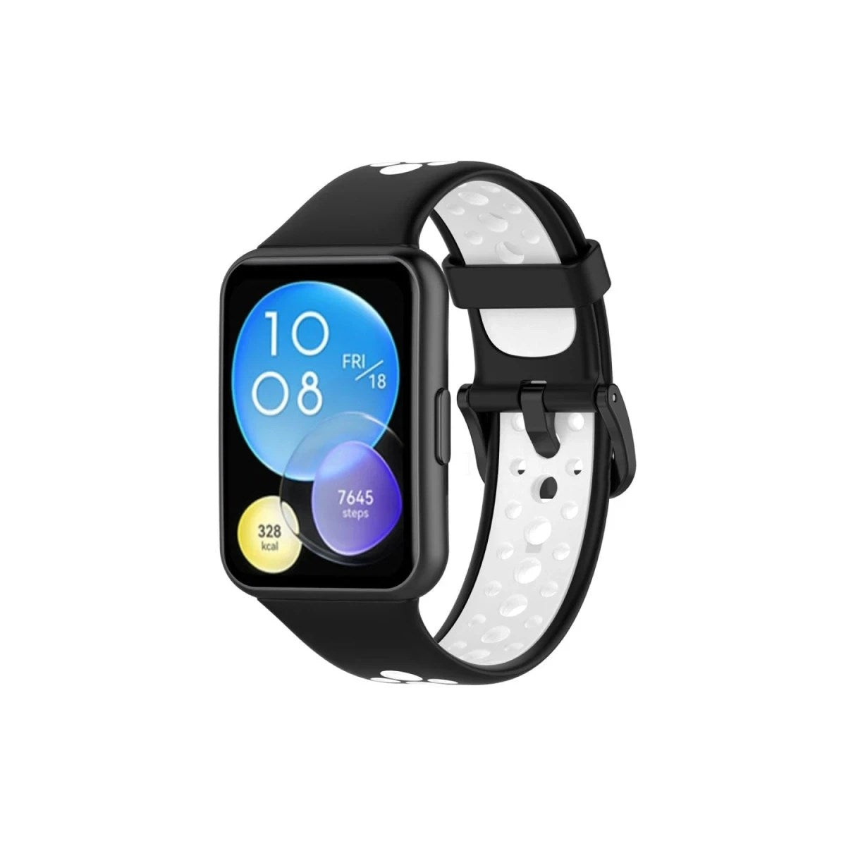 Mey İthalat® Huawei Watch Fit 2 Spor Delikli Kordon - Siyah-Beyaz