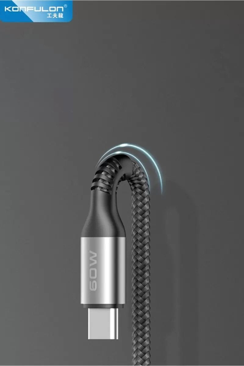 Mey İthalat® DC62 3in1 Type-C to 60W Type-C / 12W Lightning / 15W Micro 1.2M Hızlı Şarj Kablo - Siyah