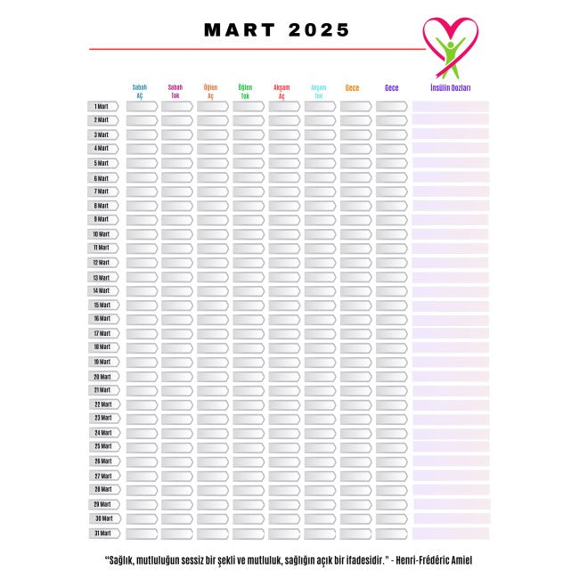 Diyabet Kan Şekeri Takip Çizelgesi Defteri A Kalite Özel Tasarım 12 Aylık 2026