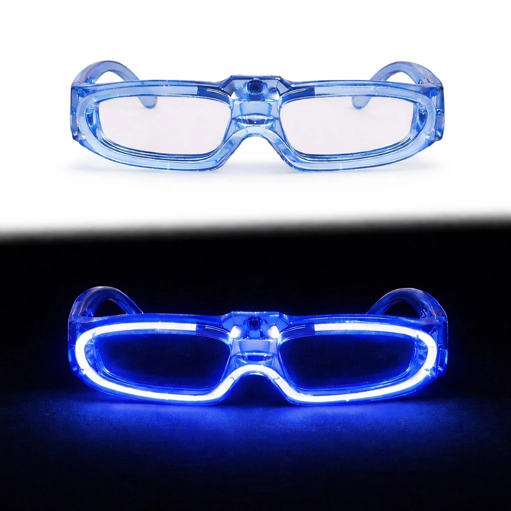 Mey İthalat® Mavi LED Işıklı Parti Gözlüğü 3 Modlu – Glow &amp; Gece Eğlence Gözlüğü