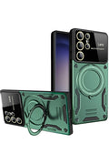 Mey İthalat® Samsung Galaxy S25 Ultra Kılıf Joy Lens Standlı Kapak - Koyu Yeşil
