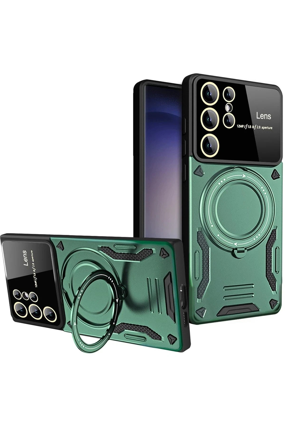 Mey İthalat® Samsung Galaxy S25 Ultra Kılıf Joy Lens Standlı Kapak - Koyu Yeşil