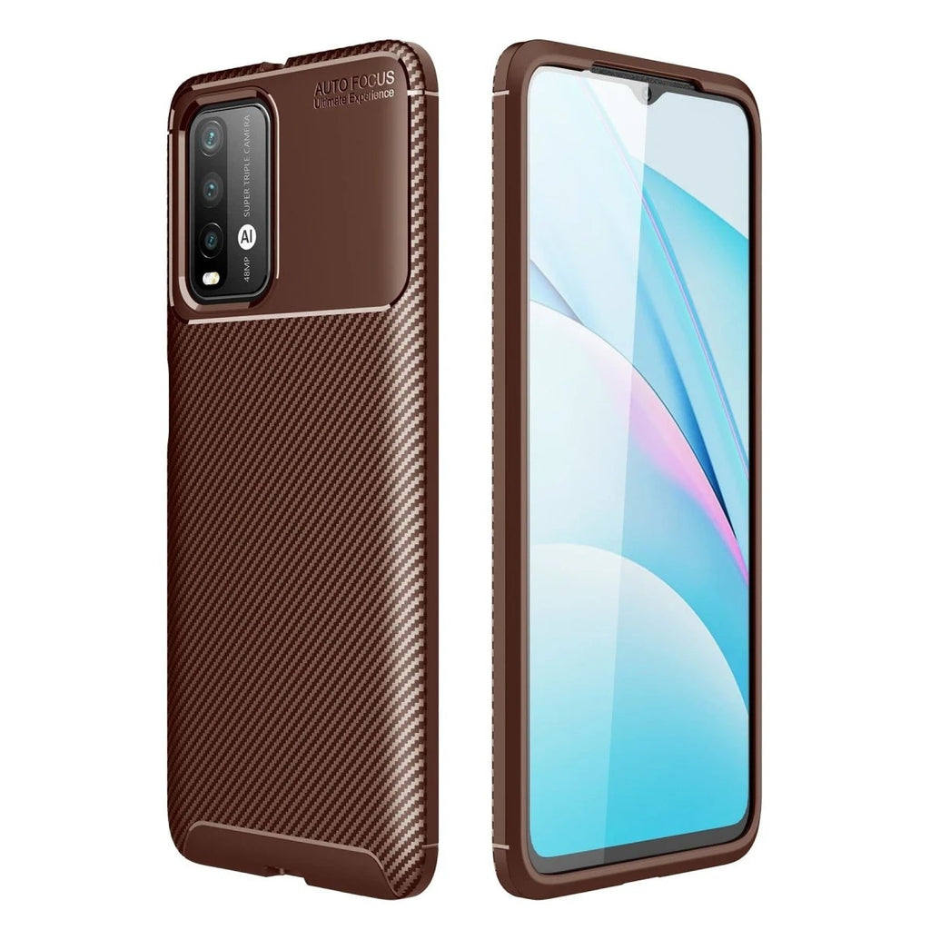 Mey İthalat® Redmi 9T Kılıf Auto Focus Karbon Kapak - Kahverengi