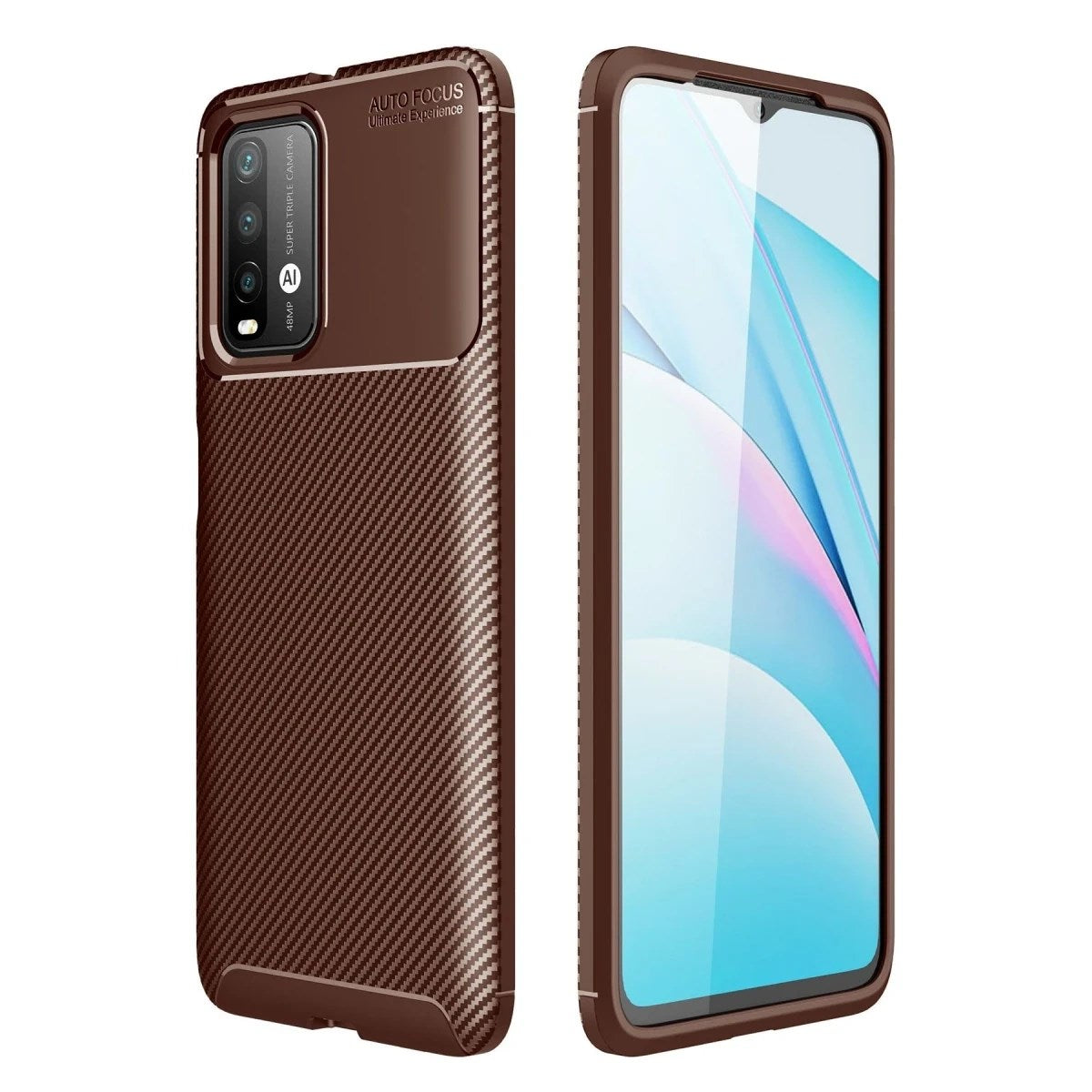 Mey İthalat® Redmi 9T Kılıf Auto Focus Karbon Kapak - Kahverengi