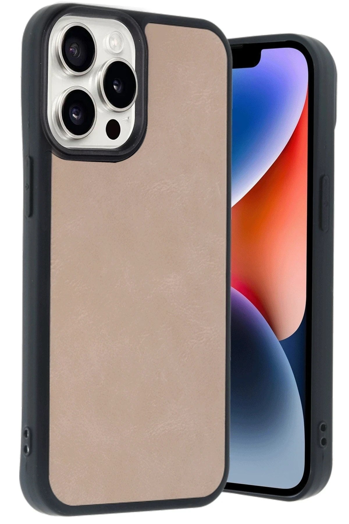 Mey İthalat® iPhone 14 Pro Max Kılıf Aras Deri Kapak - Pudra