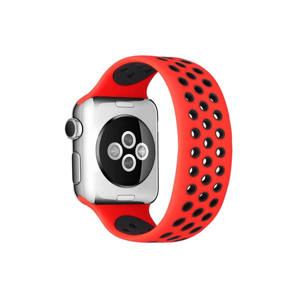 Mey İthalat® Watch 42mm Ayarlı Delikli Silikon Kordon - Kırmızı-Siyah