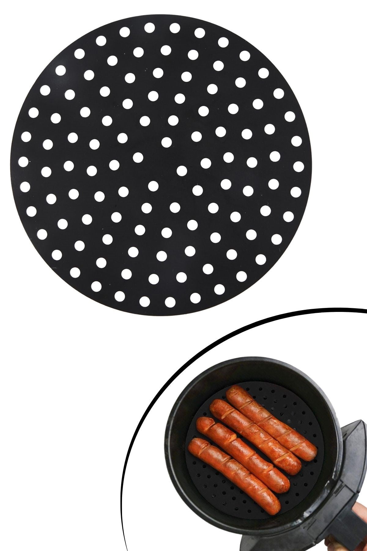 Siyah Isıya Dayanıklı Yıkanılabilir Silikon Fırın Ve Airfryer Yuvarlak Model Pişirme Matı 20 Cm
