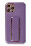 Mey İthalat® iPhone 12 Pro Kılıf Coco Karbon Standlı Kapak - Mor