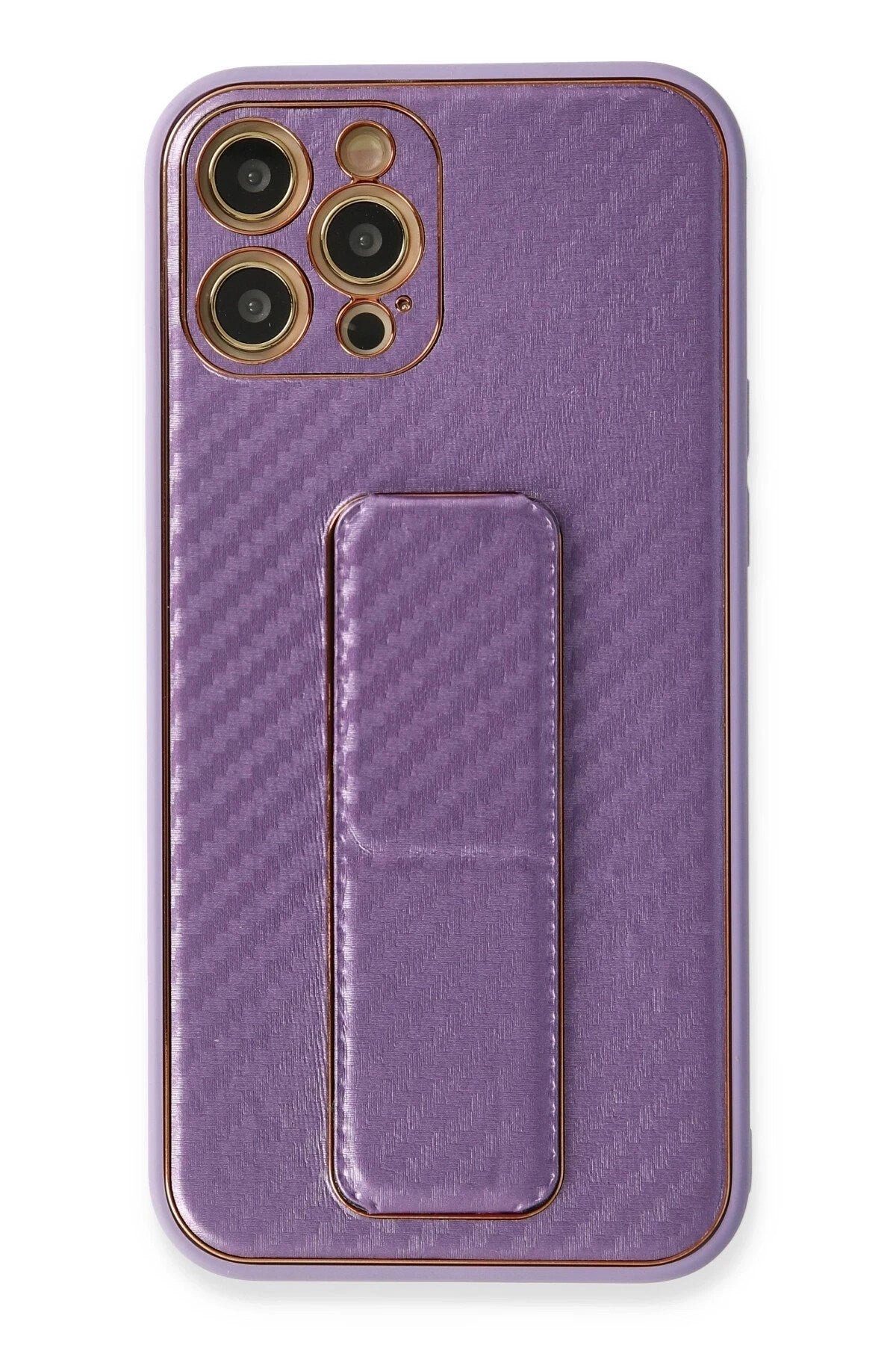 Mey İthalat® iPhone 12 Pro Kılıf Coco Karbon Standlı Kapak - Mor