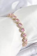 Mey İthalat® Pirinç Pembe Zirkon Taşlı Daire Baget Model Gold Renk VIP Seri Kadın Bileklik
