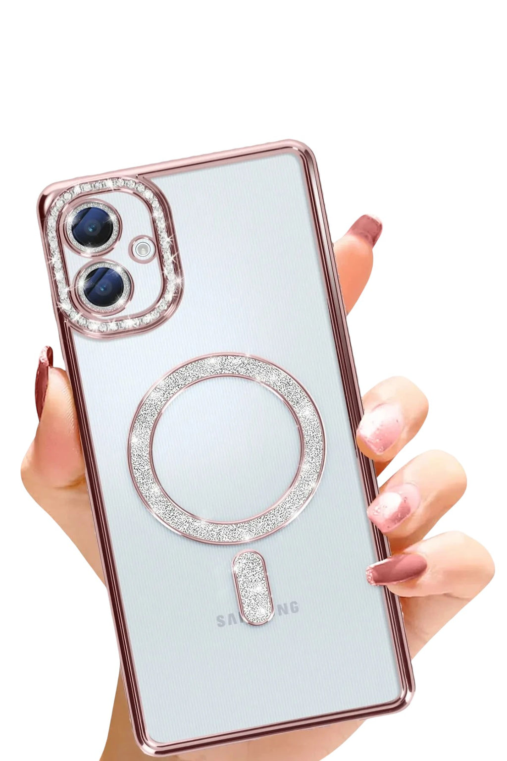 Mey İthalat® Samsung Galaxy A06 Joke Simli Magneticsafe Kılıf - Pembe