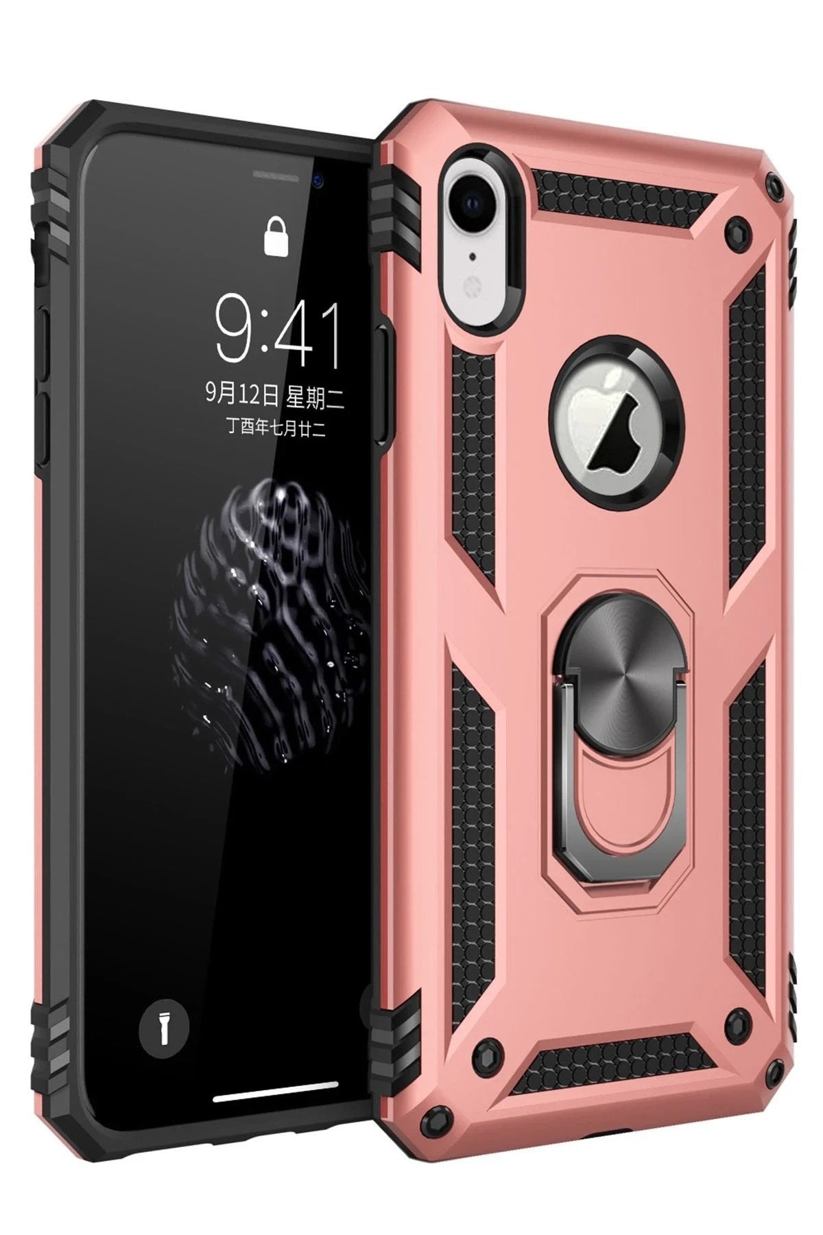 Mey İthalat® iPhone XR Kılıf Sofya Yüzüklü Silikon Kapak - Rose