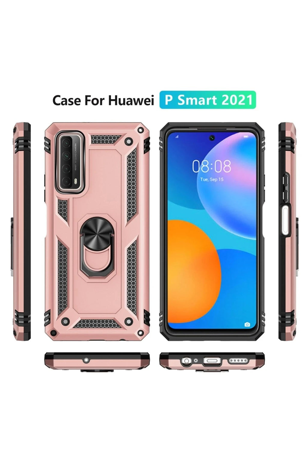 Mey İthalat® Huawei P Smart 2021 Kılıf Sofya Yüzüklü Silikon Kapak - Rose