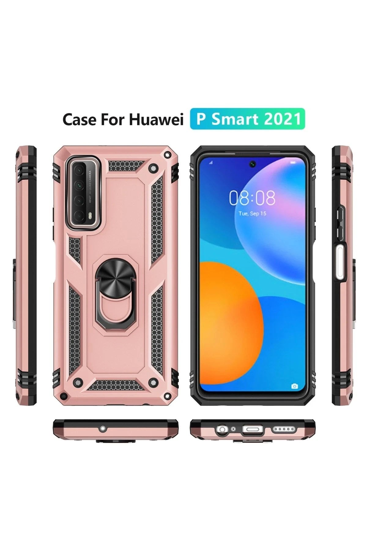 Mey İthalat® Huawei P Smart 2021 Kılıf Sofya Yüzüklü Silikon Kapak - Rose