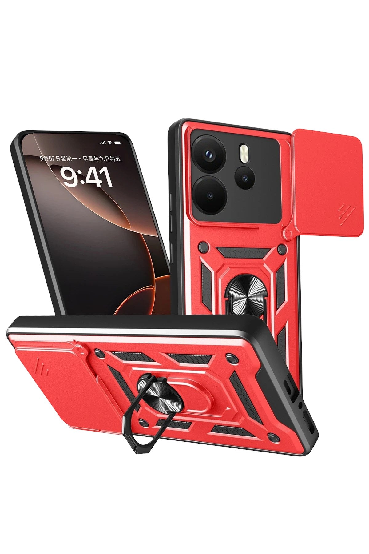Mey İthalat® Redmi Note 14 4G Pars Lens Yüzüklü Silikon - Kırmızı