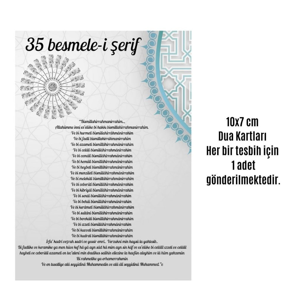 Namaz Tesbihi Vavlı 99'lu Cam İncili 35 Besmele-i Şerif Dua Kartı İle Pembe Renk Hediyelik 10 Adet