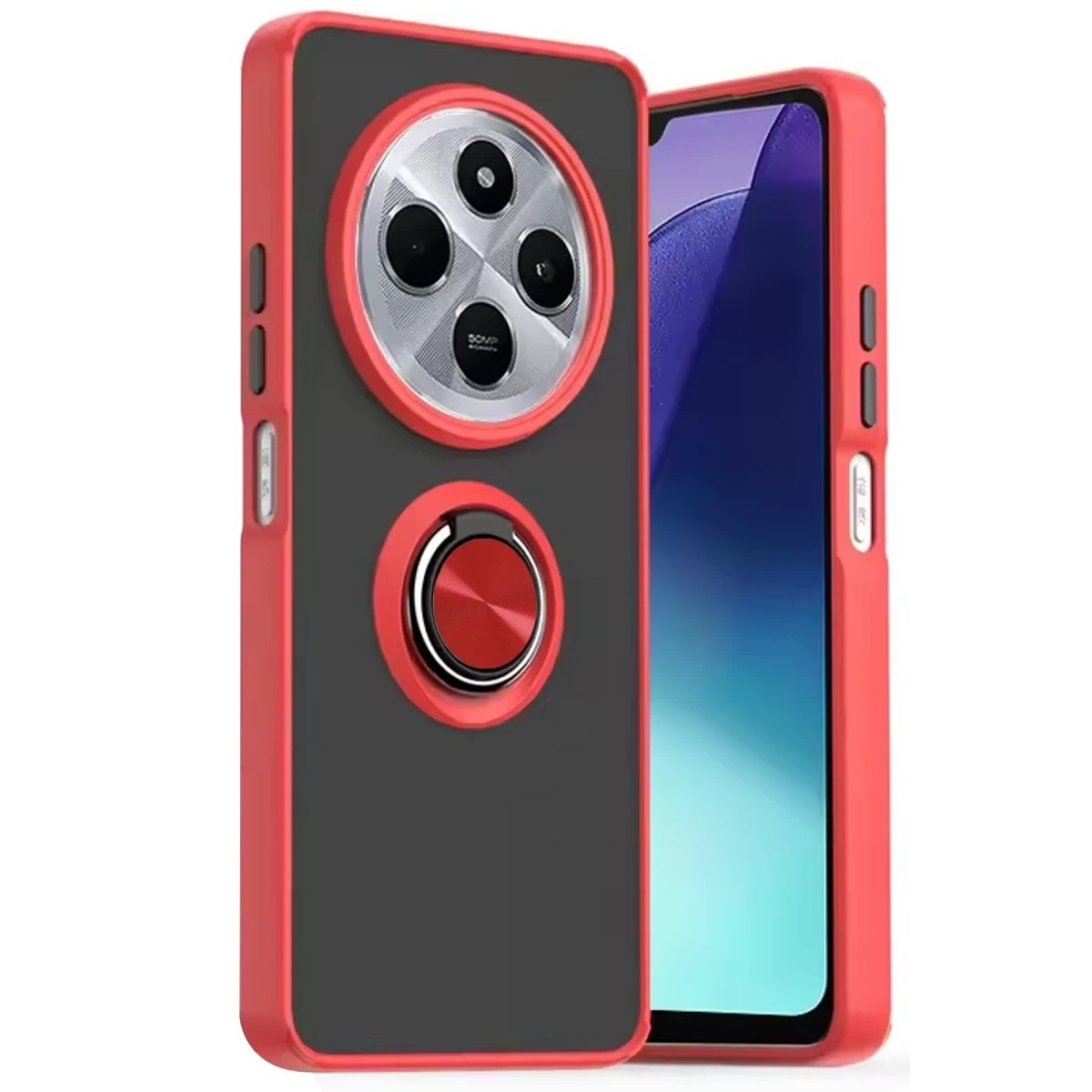 Mey İthalat® Redmi 14C Kılıf Montreal Yüzüklü Silikon Kapak - Kırmızı