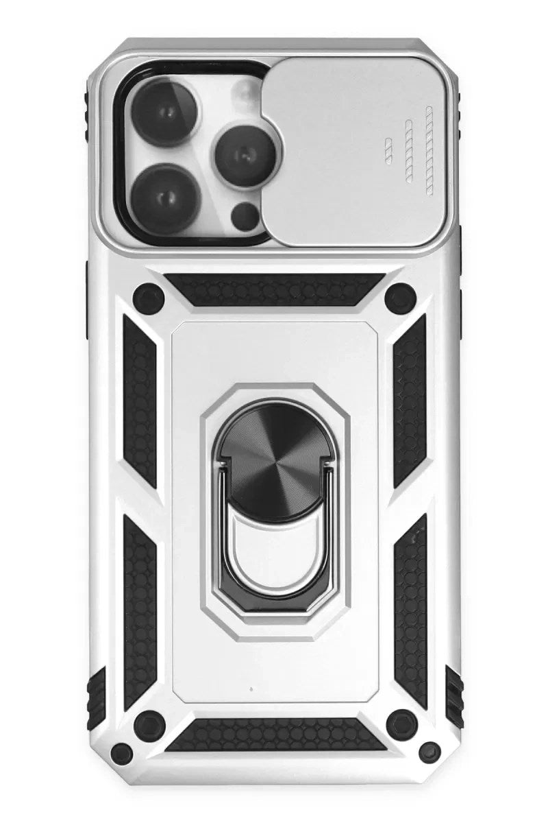 Mey İthalat® iPhone 14 Pro Max Kılıf Pars Lens Yüzüklü Silikon - Gümüş